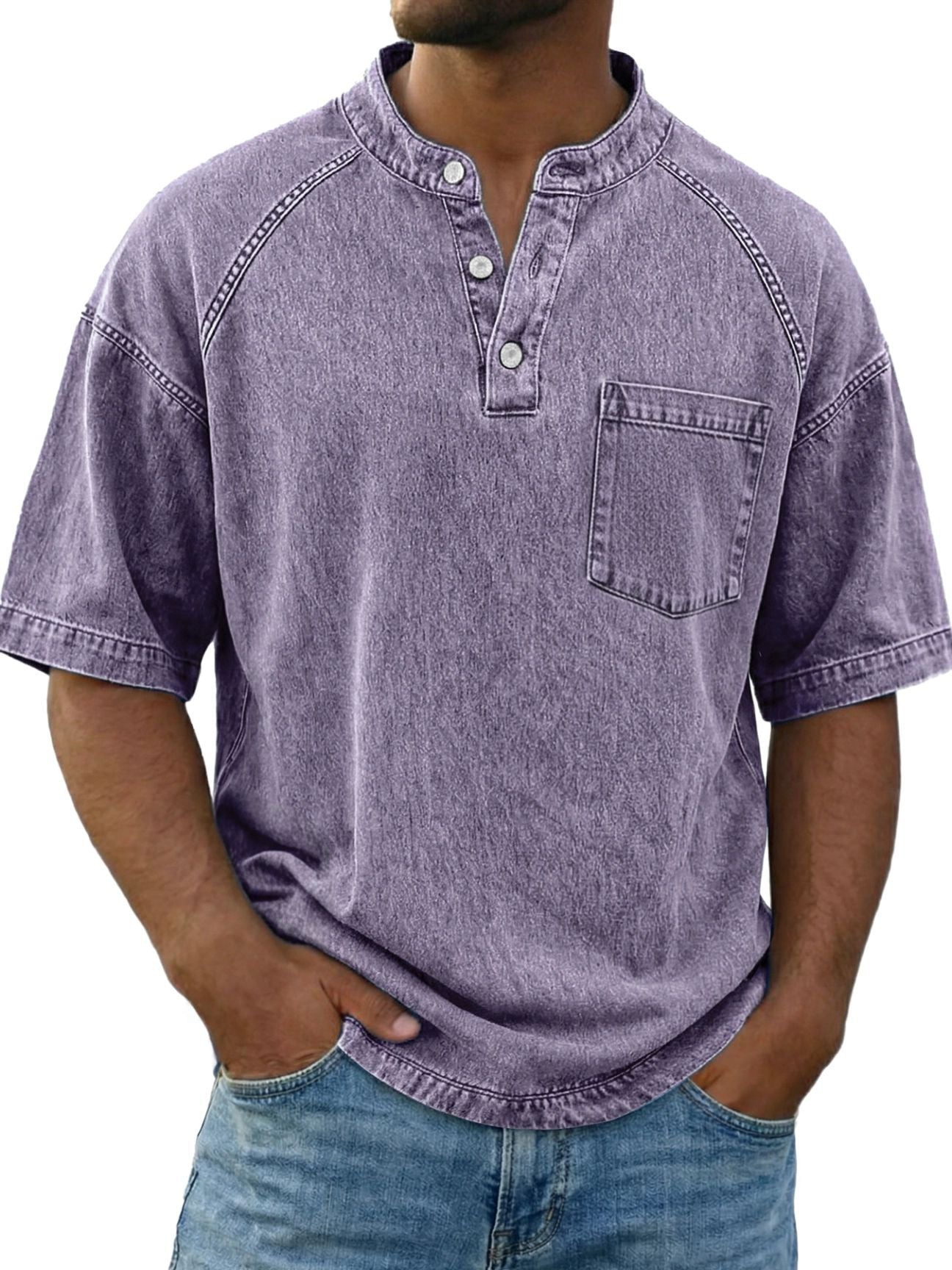 LuKa™ | Vintage Gewassen Shirt Met Borstzakje