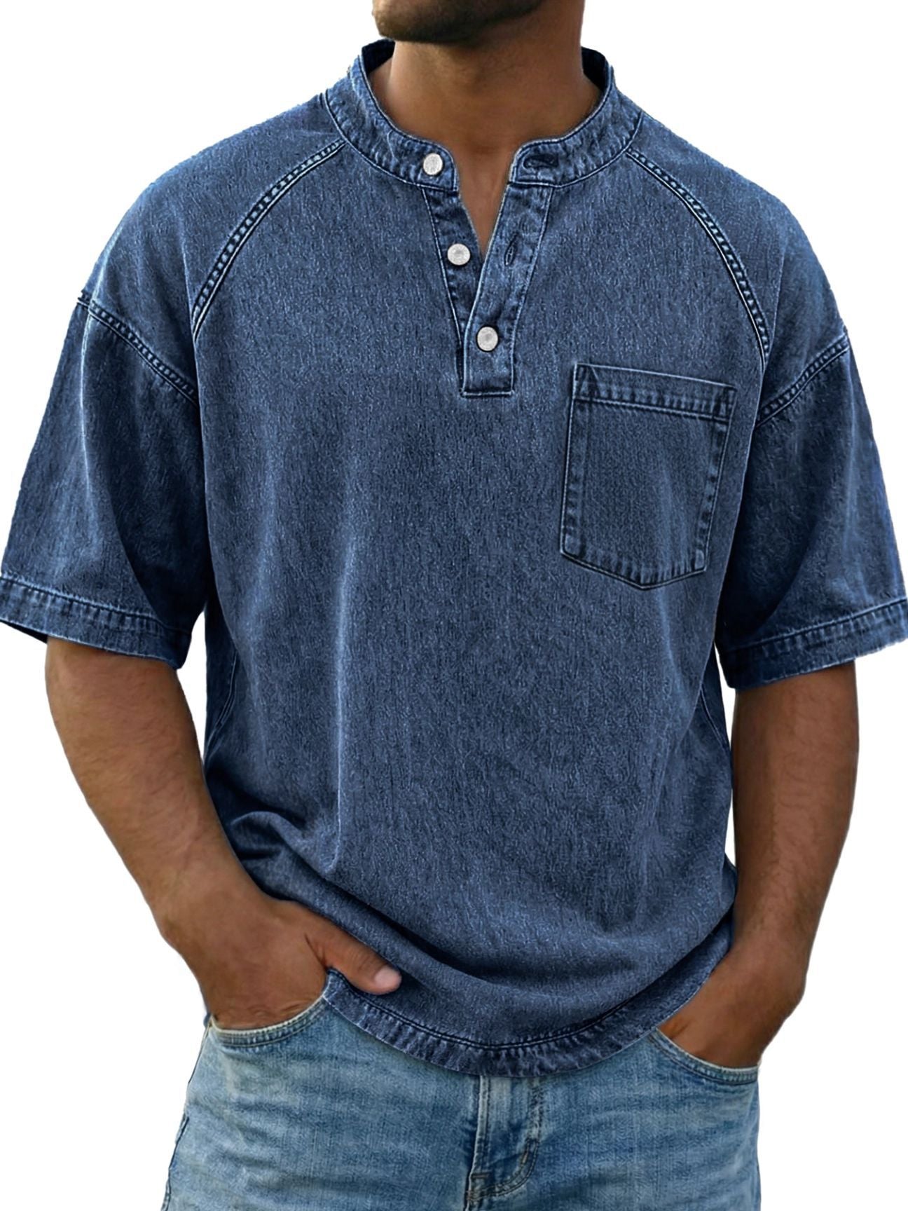 LuKa™ | Vintage Gewassen Shirt Met Borstzakje
