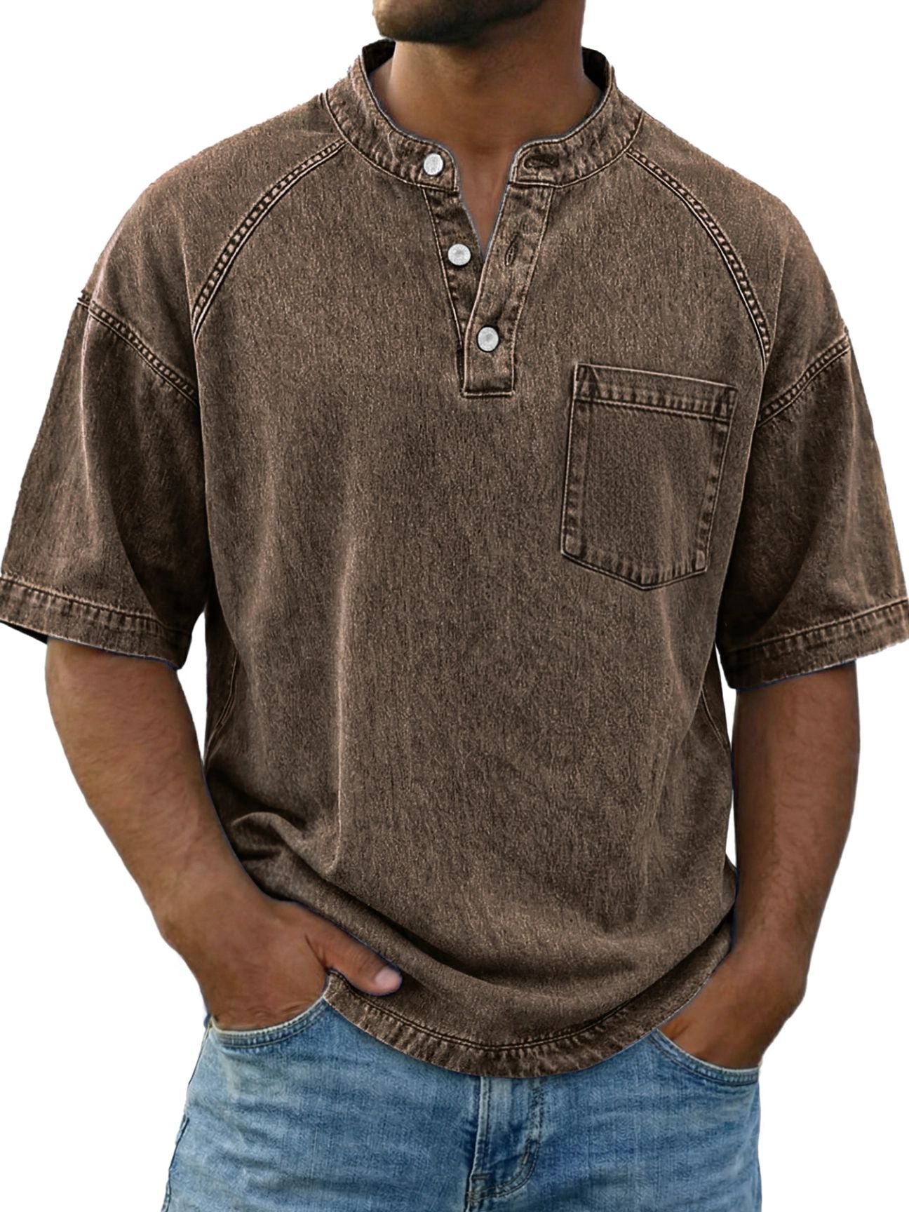 LuKa™ | Vintage Gewassen Shirt Met Borstzakje