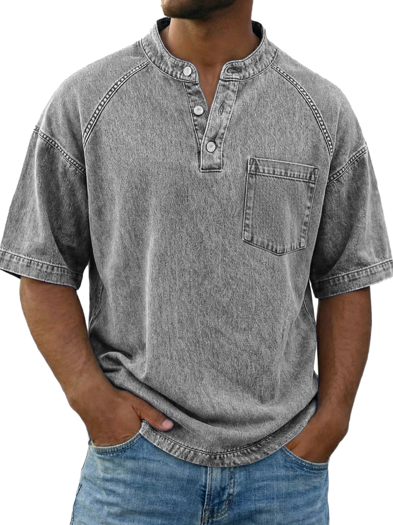 LuKa™ | Vintage Gewassen Shirt Met Borstzakje
