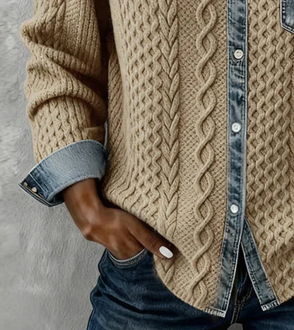 Esther - Patchwork gebreide top met denim details